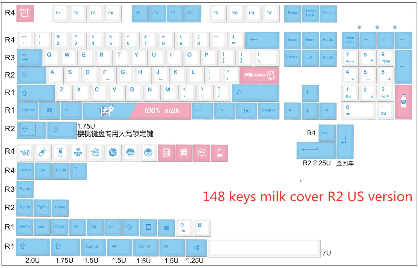 Milk Keycaps Milk Cover Keycap PBT Sublimation Key-Cap Cherry Profile 140 Keys Compatible 87/104/108/84/64/98/96